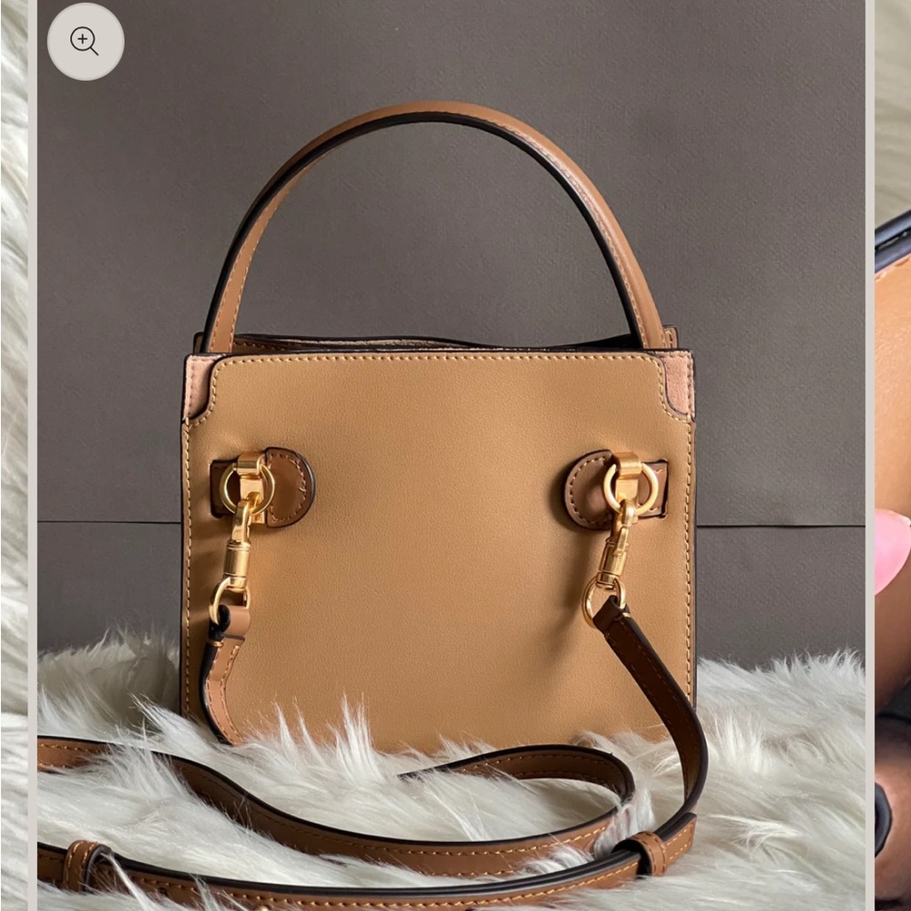 NWT Tory Burch Lee Radziwell Petite Double Bag Tiramisu Tan Leather Crossbody - Picture 5 of 13
